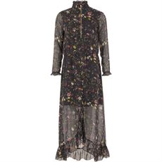 Long dress in Botanical print w. ruffle and sleeves, Coster Copenhagen